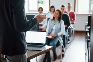 Group of students at modern classroom during daytime
