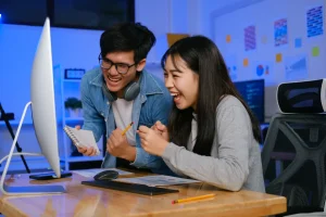 Students working on software development