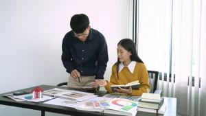 Designer working on color chart