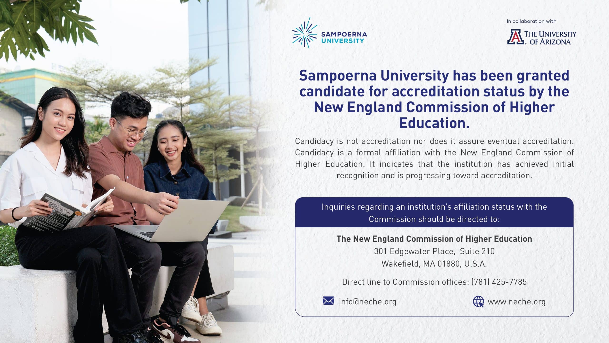 Sampoerna University has been granted candidate for accreditation status by the New England Commission of Higher Education web banner